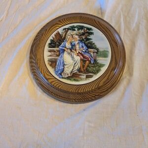2/40$ Vintage Porcelain Romantic Couple Wall Plaque in Blue and Brown